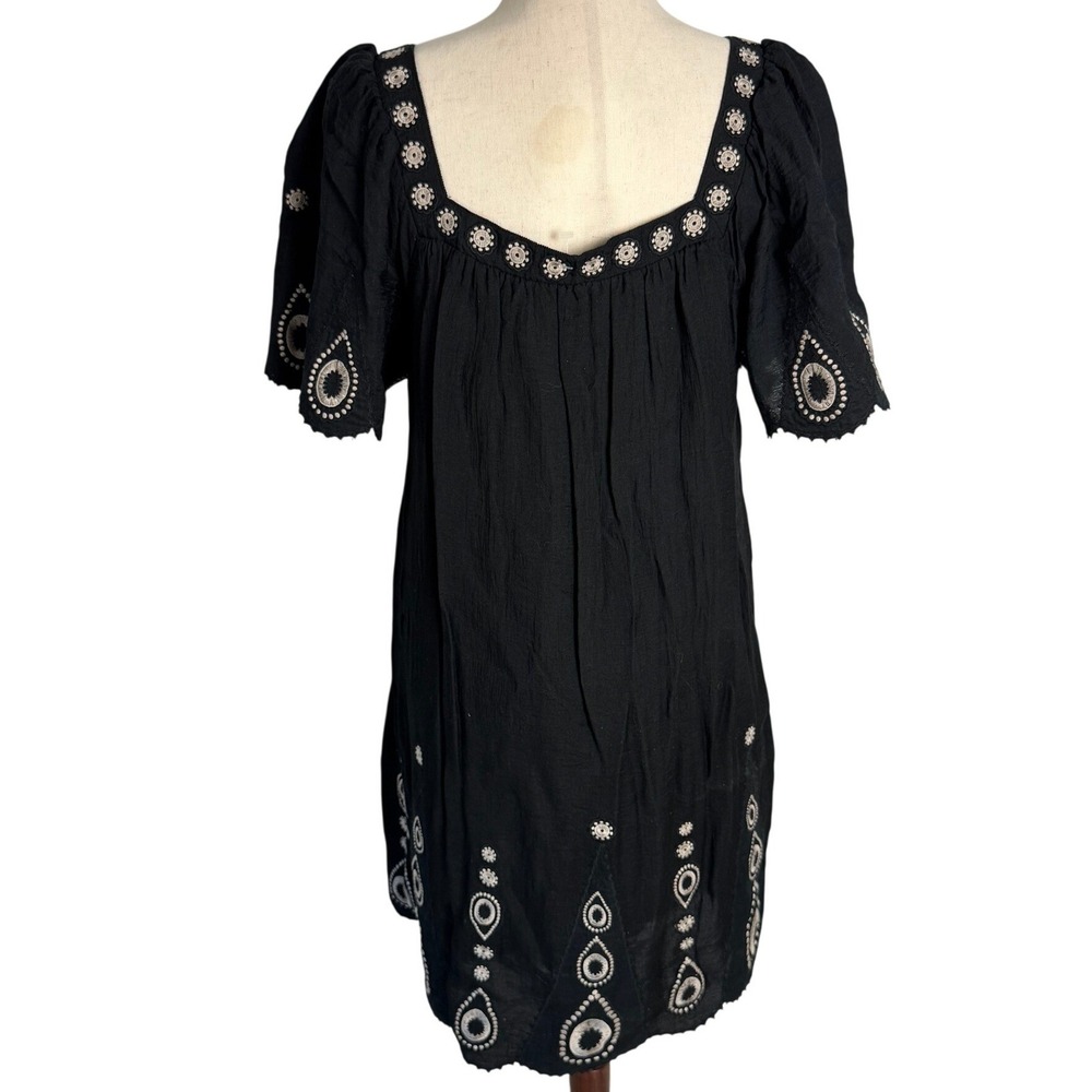 BCBGMAXAZRIA Womens Black Embroidered Square Neck Puff Sleeve mini  Dress 12